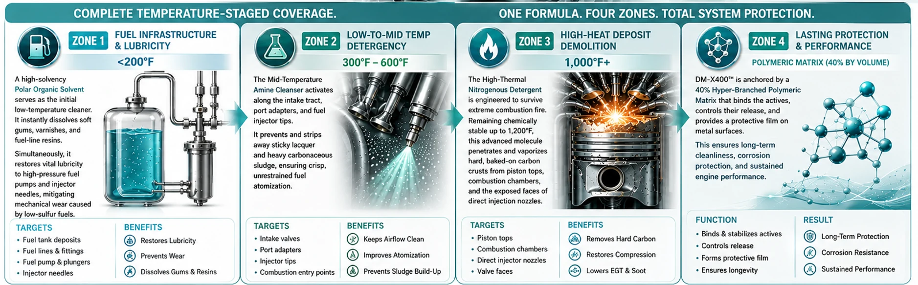 Four-zone DM-X400 temperature-staged coverage diagram