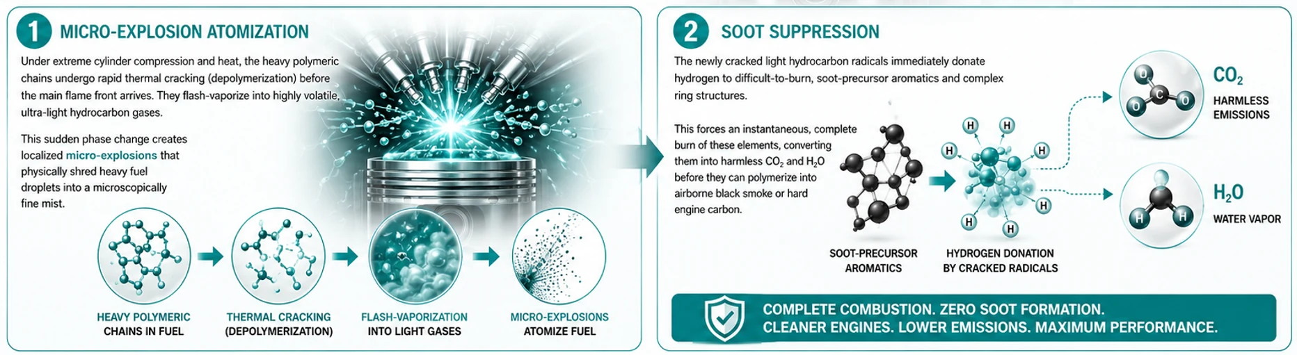 Two-step DM-X400 micro-explosion atomization and soot suppression diagram